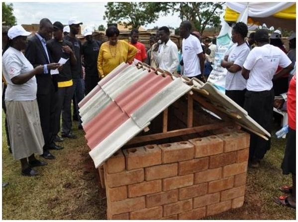 A demo unit constructed by members of the PHCs using the interlocking blocks and the roofing tiles that they make A demo unit constructed by members of the PHCs using the interlocking blocks and the roofing tiles that they make